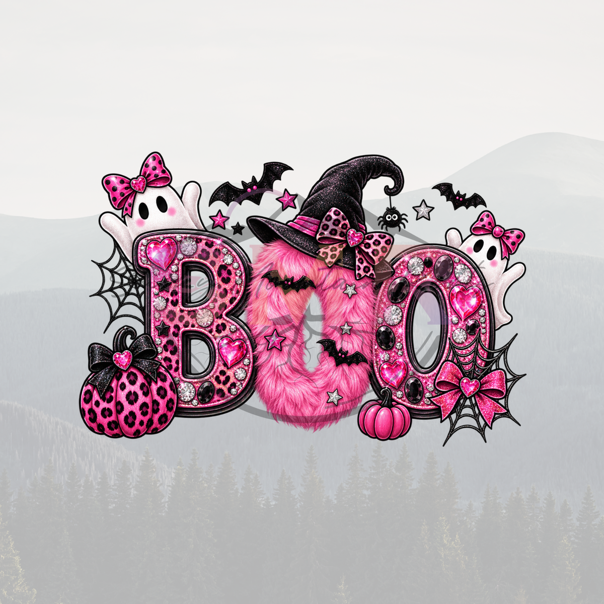 Pink Halloween BOO DTF Print 11in