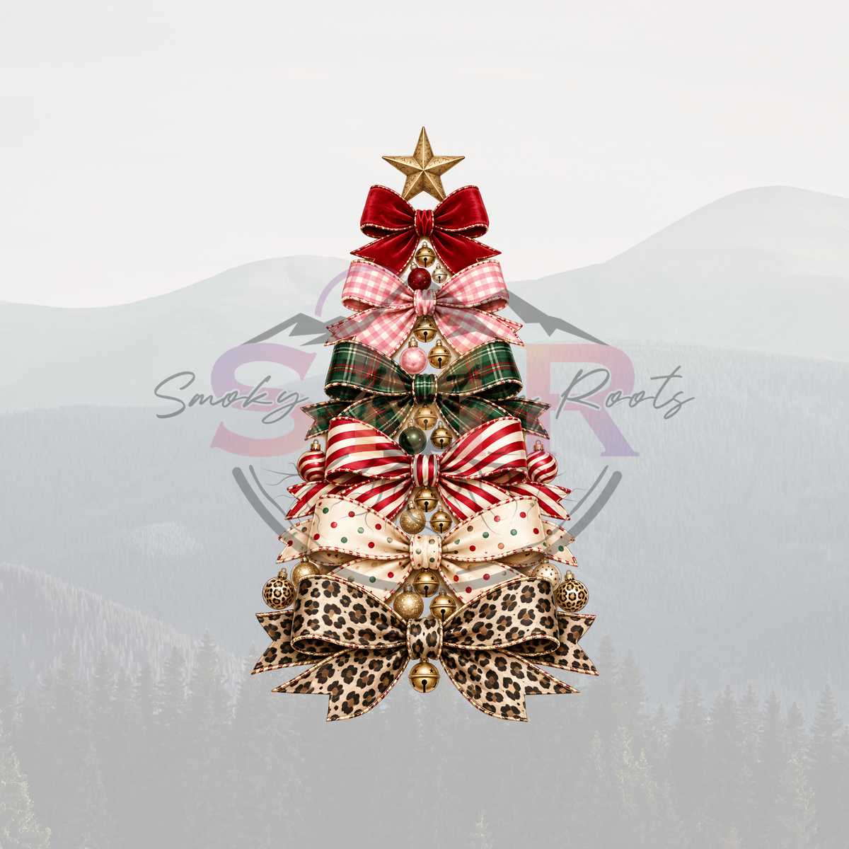 Christmas Tree Pattern Bows DTF Print 11in
