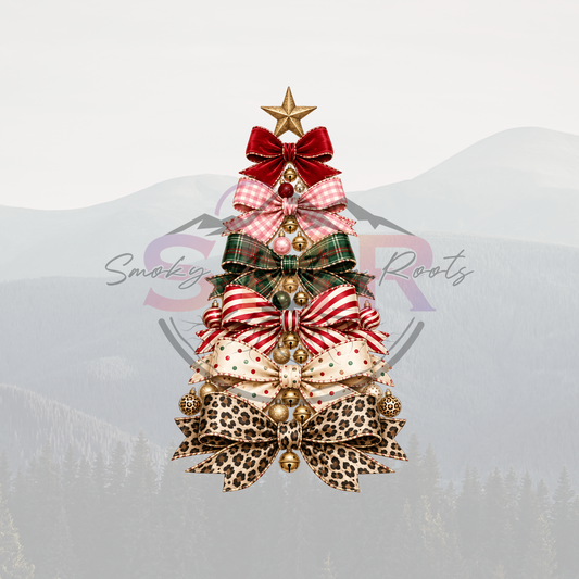 Christmas Tree Pattern Bows DTF Print 11in