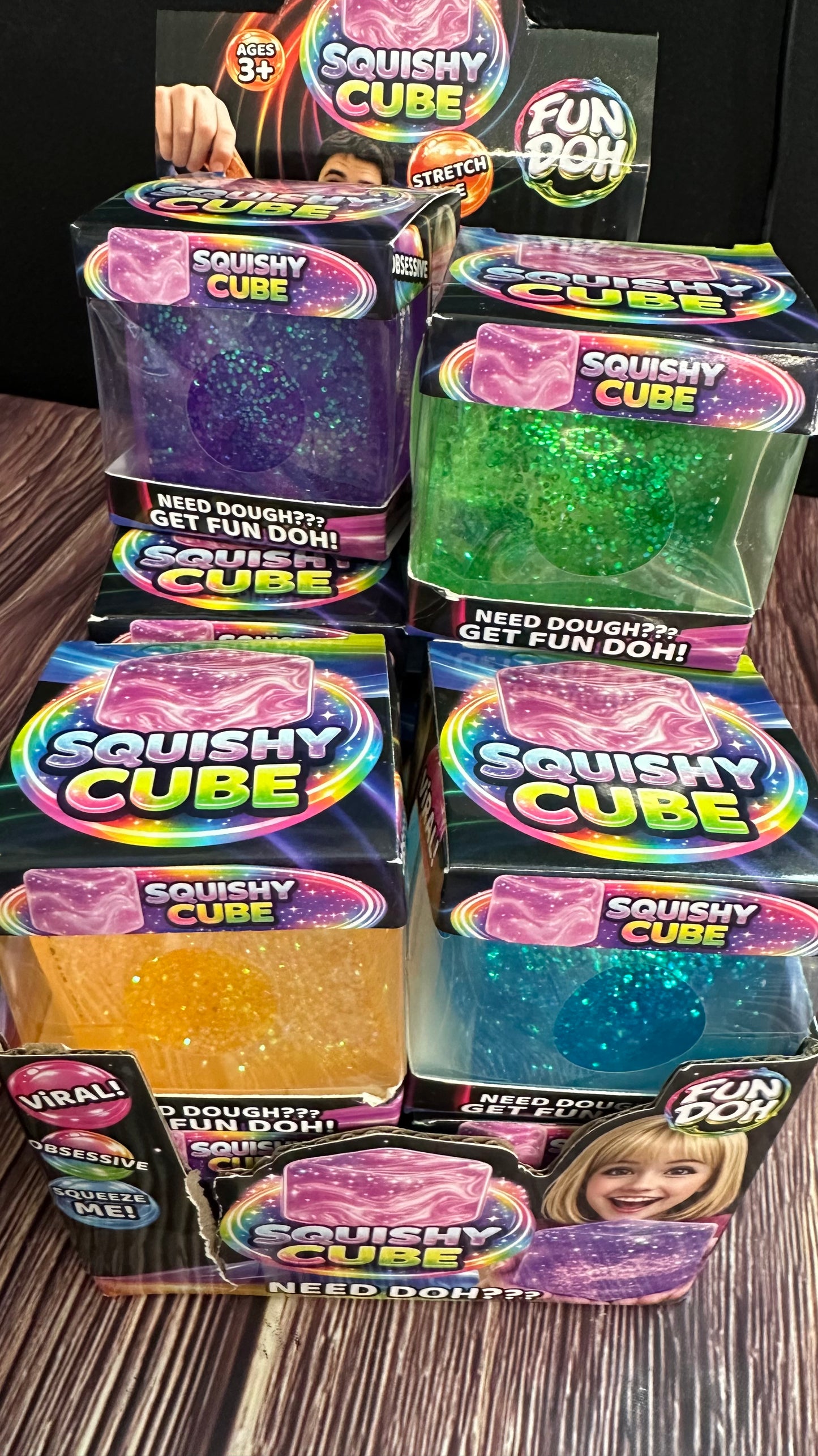 Fun Doh Squishy Glitter or Swirl Cubes