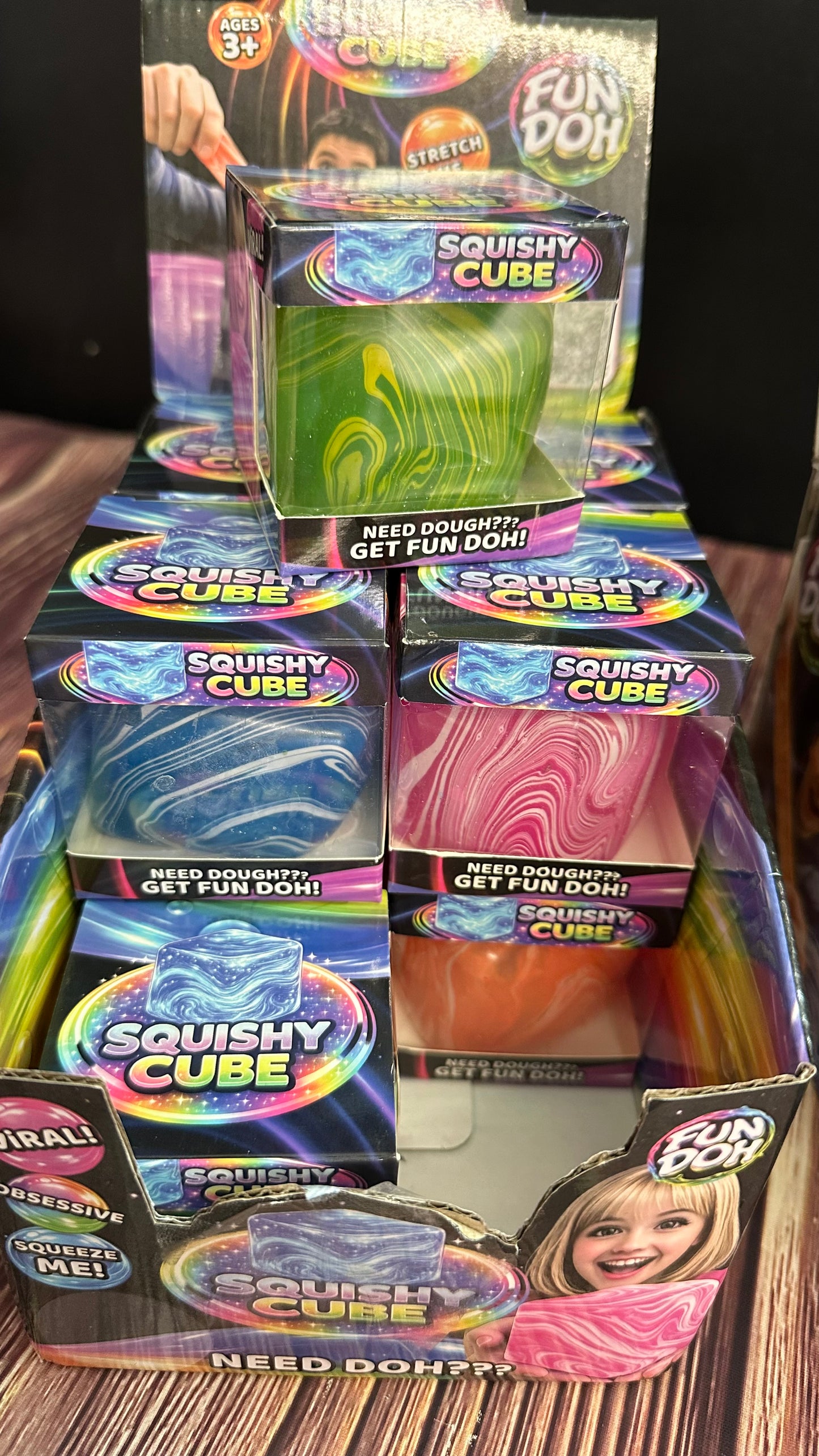 Fun Doh Squishy Glitter or Swirl Cubes
