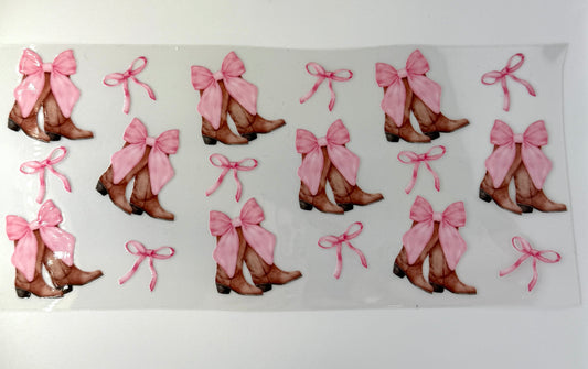 Coquette Pink Bow Cowboy Boots 16oz Libbey Cup Wrap UV DTF
