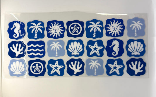 Tropical Ocean Blue Stamps 16oz Libbey Cup Wrap UV DTF