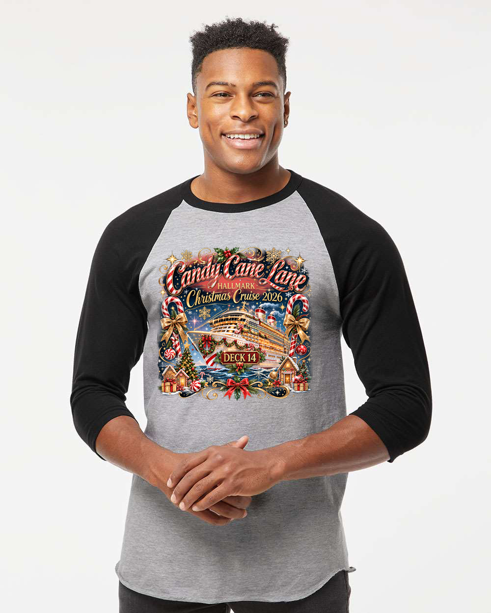 HM Candy Cane Lane Deck 14 Baseball Raglan