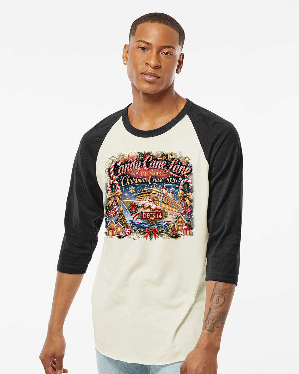 HM Candy Cane Lane Deck 14 Baseball Raglan