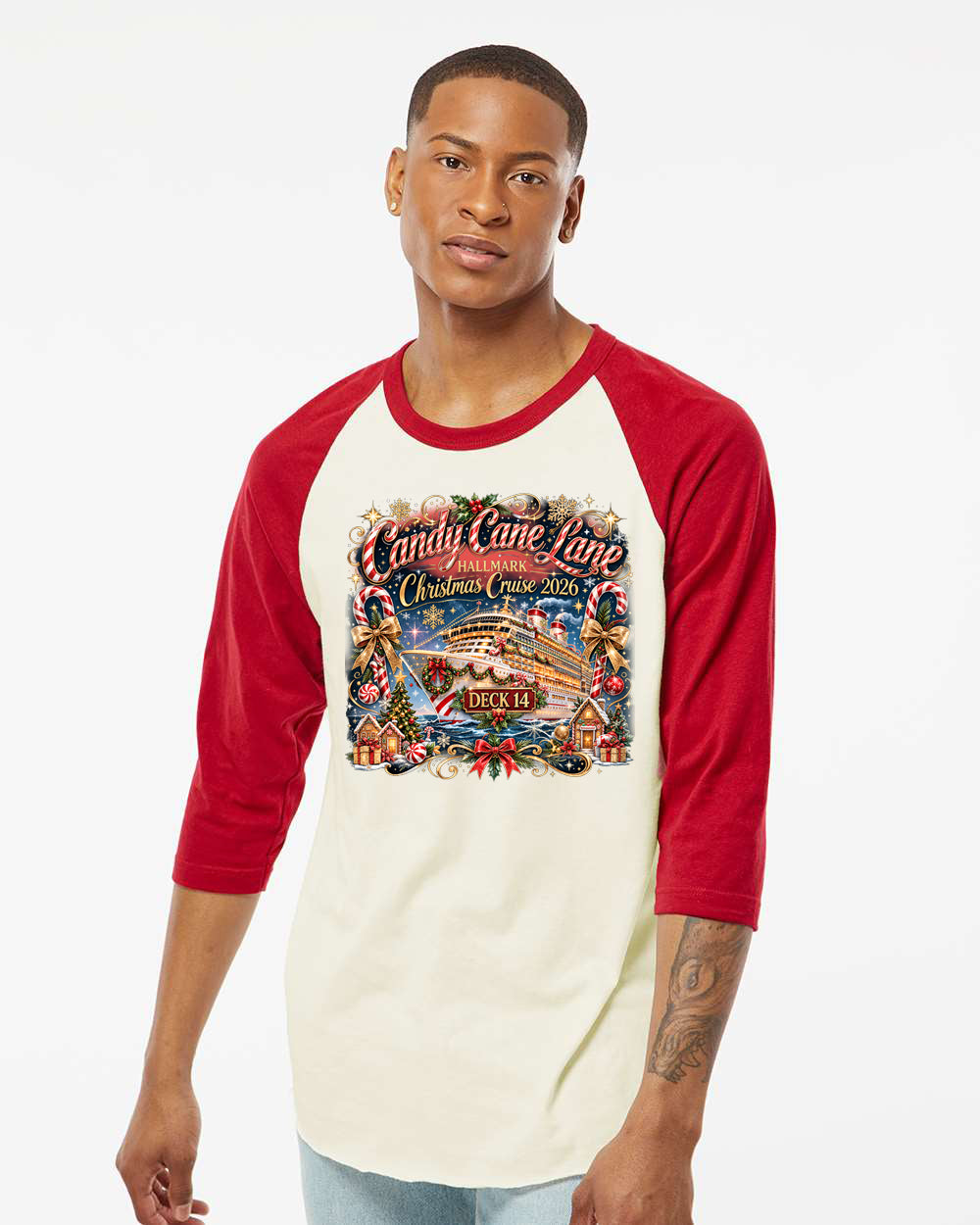 HM Candy Cane Lane Deck 14 Baseball Raglan