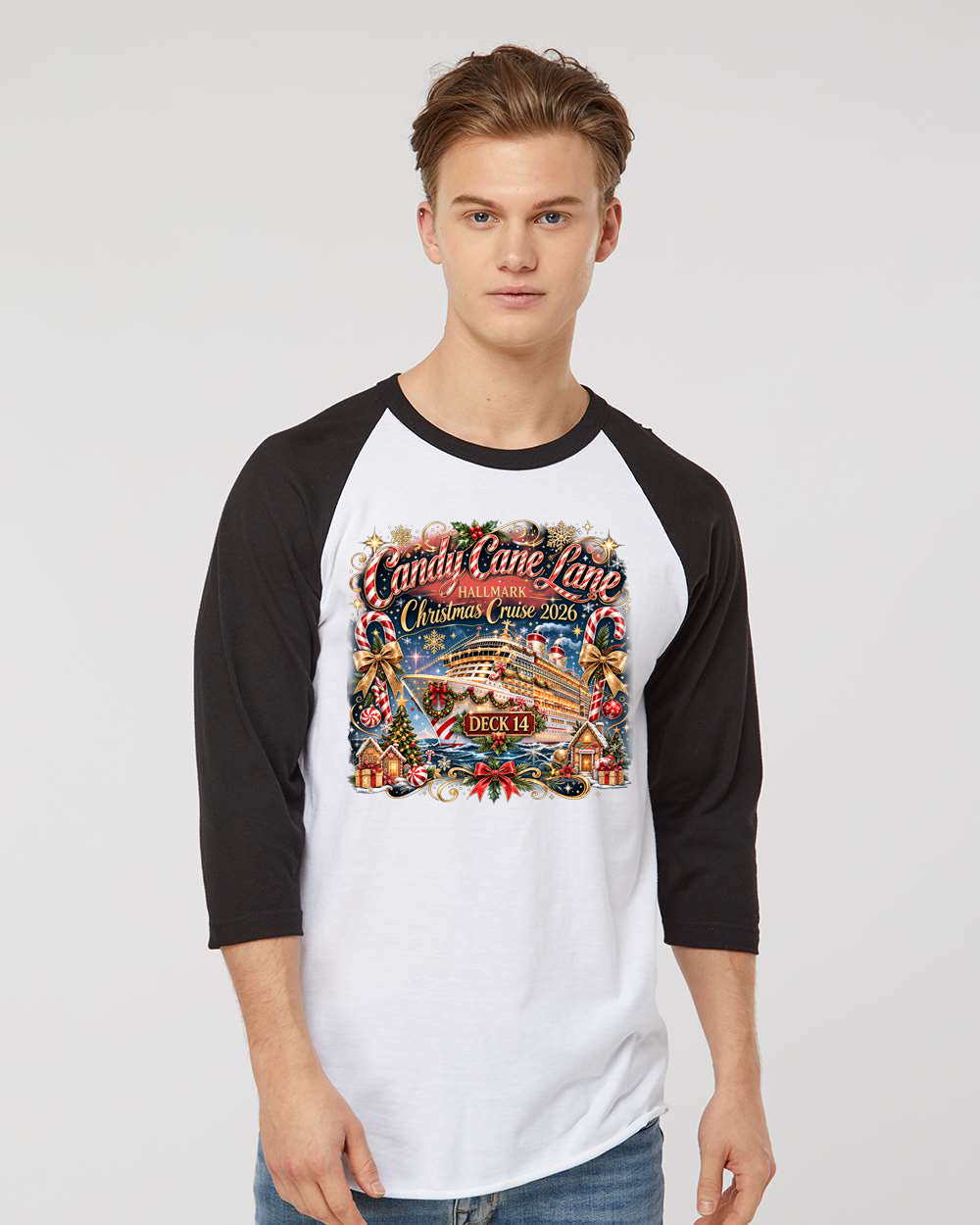 HM Candy Cane Lane Deck 14 Baseball Raglan