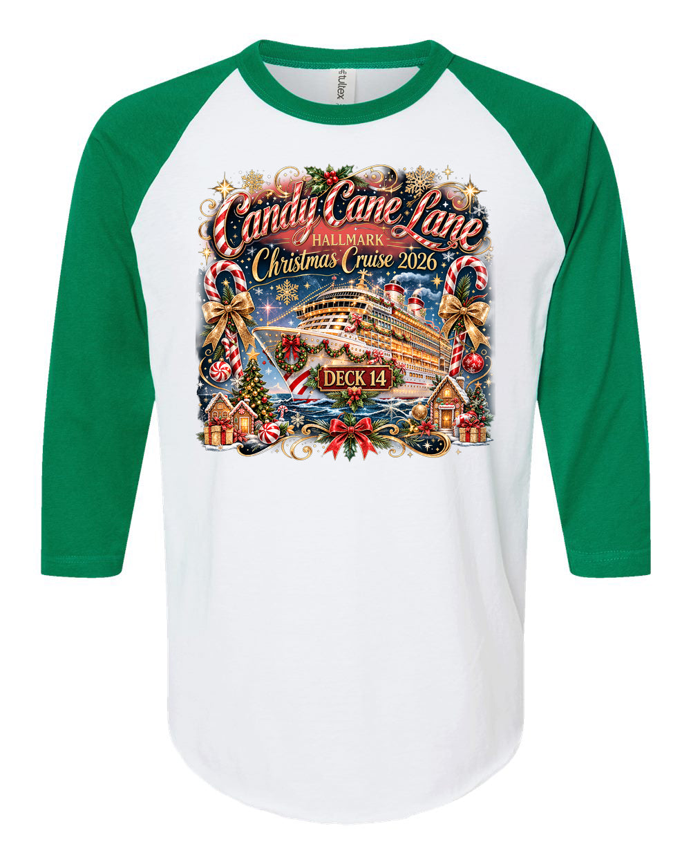 HM Candy Cane Lane Deck 14 Baseball Raglan
