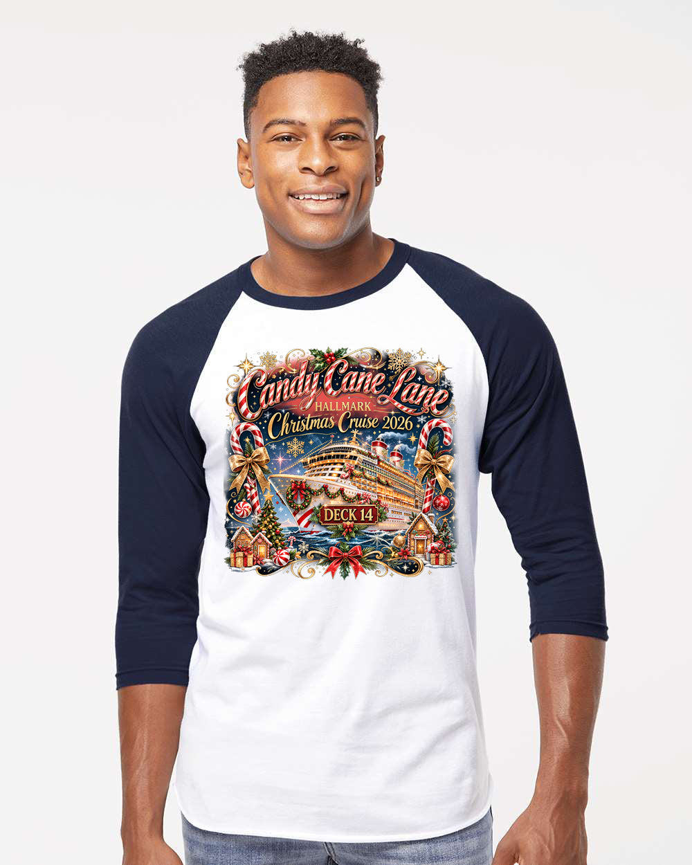 HM Candy Cane Lane Deck 14 Baseball Raglan