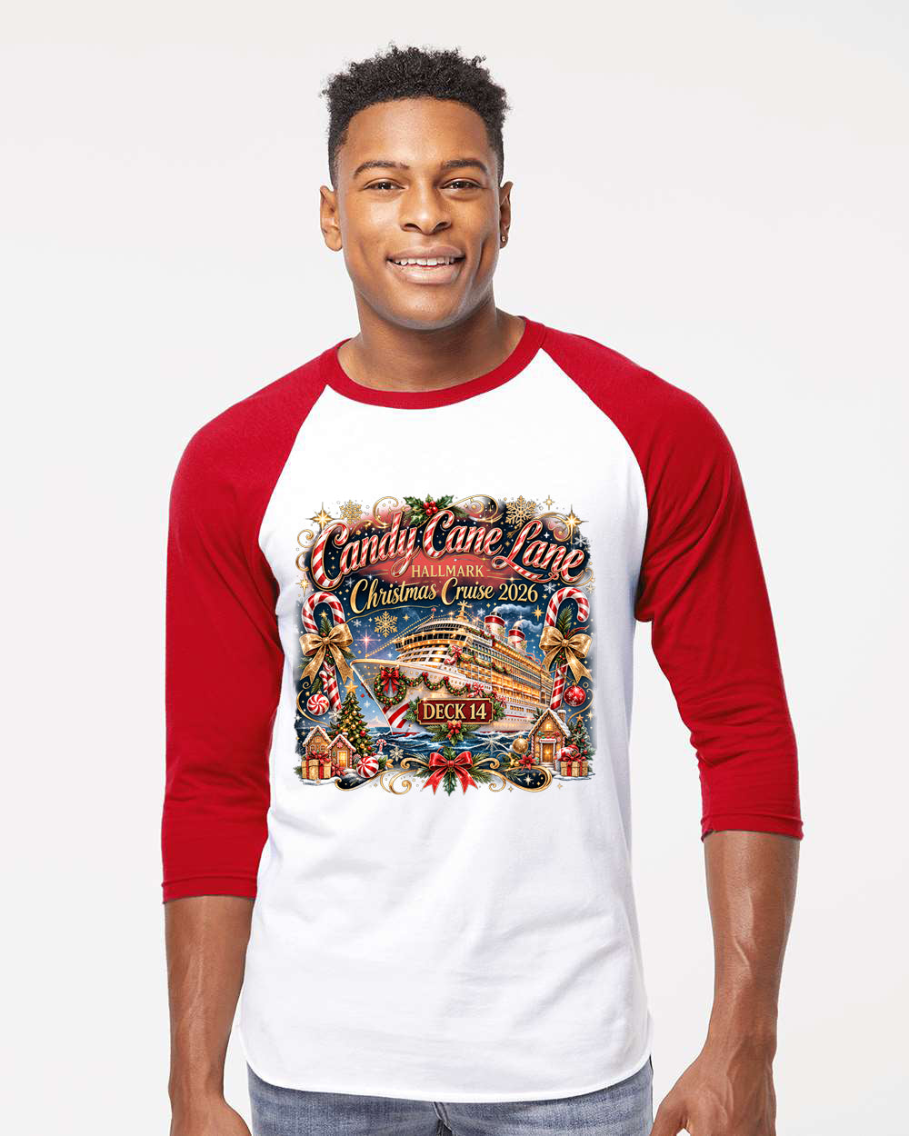 HM Candy Cane Lane Deck 14 Baseball Raglan