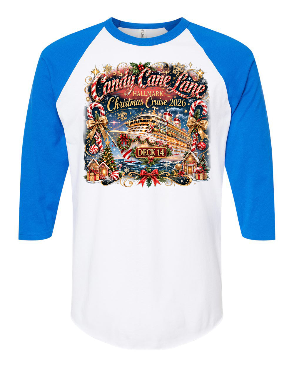 HM Candy Cane Lane Deck 14 Baseball Raglan